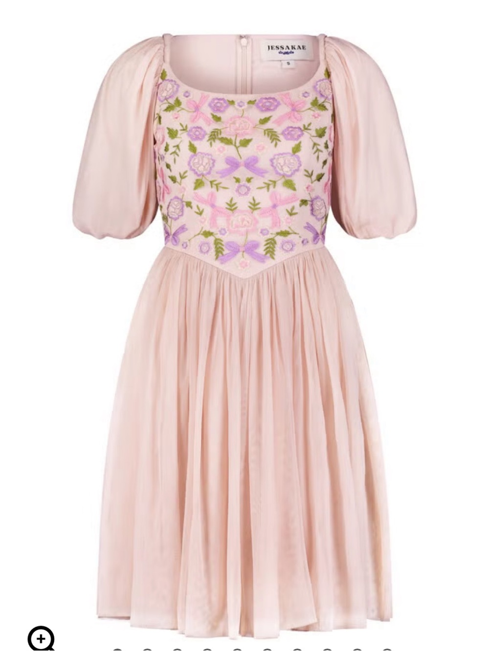 NWT JessaKae Macaron Dress Dusty Pink Floral Embroidered Puff Sleeve Size Medium
